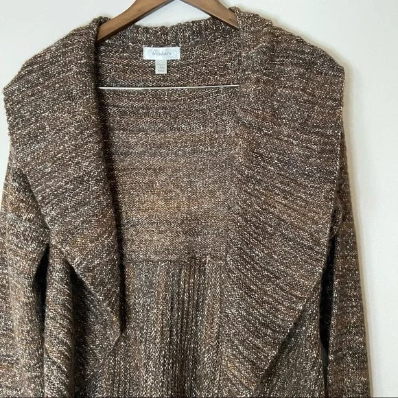 Knit Open Front Cardigan Sweater Drape Collar Size 14/16 Cotton - Picture 6 of 10